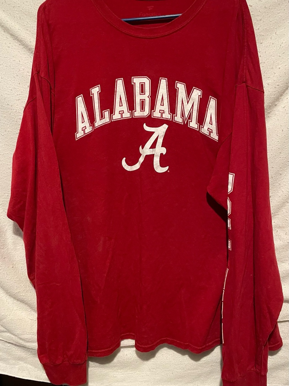 Fanatics Alabama Long Sleeve Tee in Crimson with White Logo 2XL